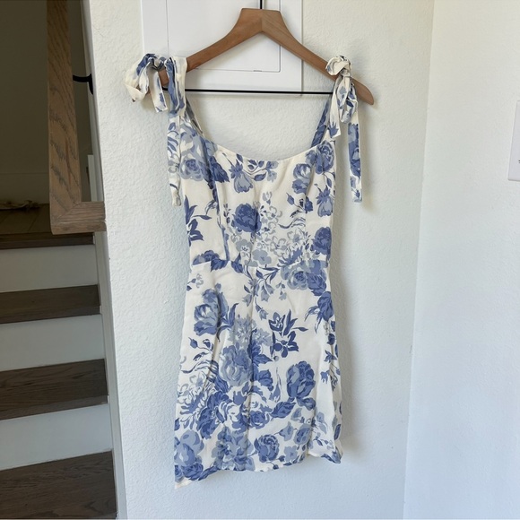 Reformation Annabell Bow-Detailed Floral Print Georgette Mini Dress in Lucerne - Picture 4 of 10